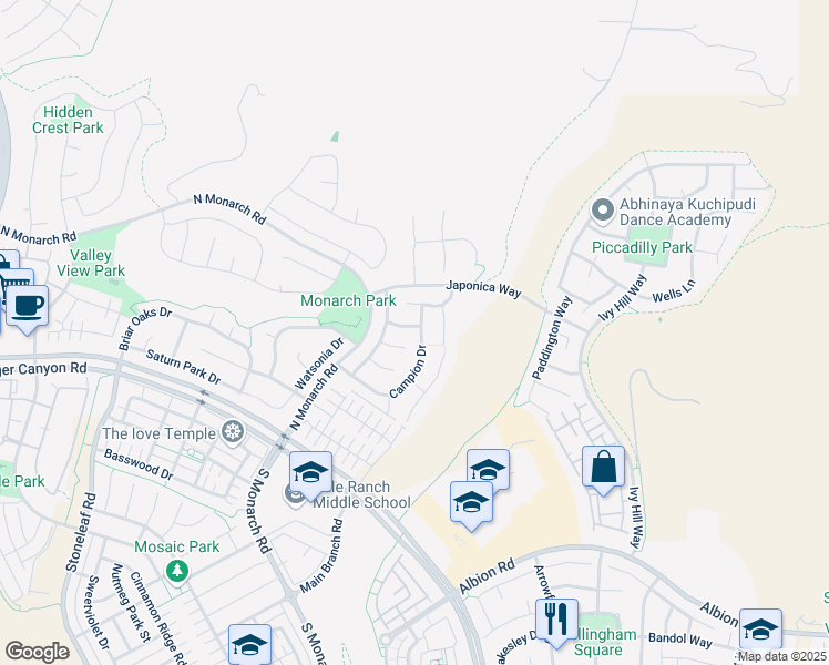 map of restaurants, bars, coffee shops, grocery stores, and more near 5157 Campion Drive in San Ramon