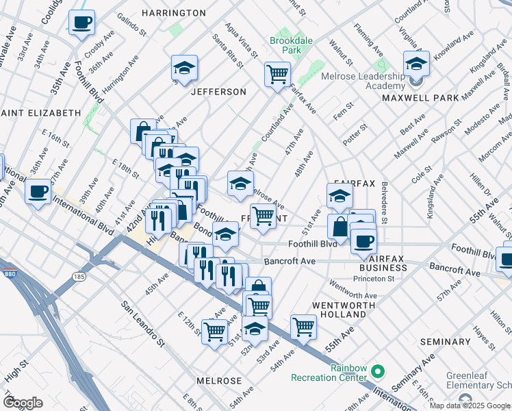 map of restaurants, bars, coffee shops, grocery stores, and more near 2015 47th Avenue in Oakland