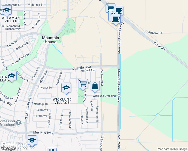 map of restaurants, bars, coffee shops, grocery stores, and more near 363 Hatheway Street in Mountain House