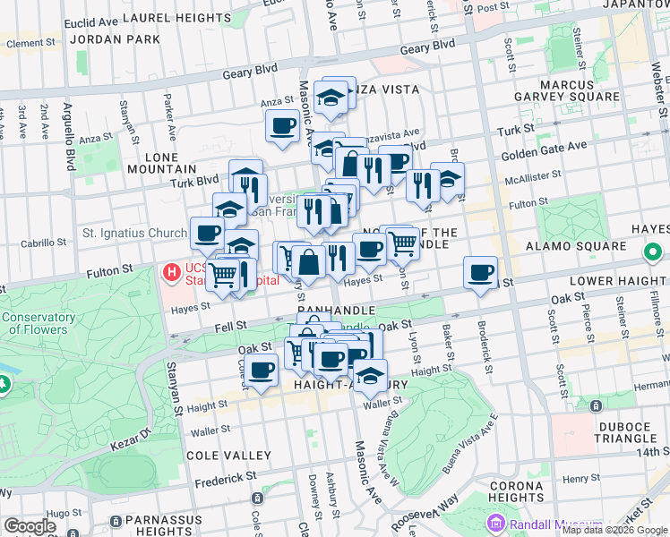 map of restaurants, bars, coffee shops, grocery stores, and more near in San Francisco