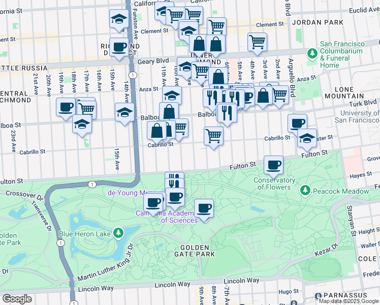 map of restaurants, bars, coffee shops, grocery stores, and more near in San Francisco