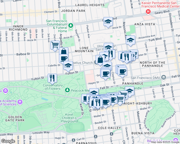 map of restaurants, bars, coffee shops, grocery stores, and more near in San Francisco