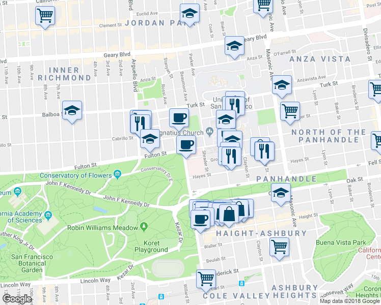 map of restaurants, bars, coffee shops, grocery stores, and more near in San Francisco