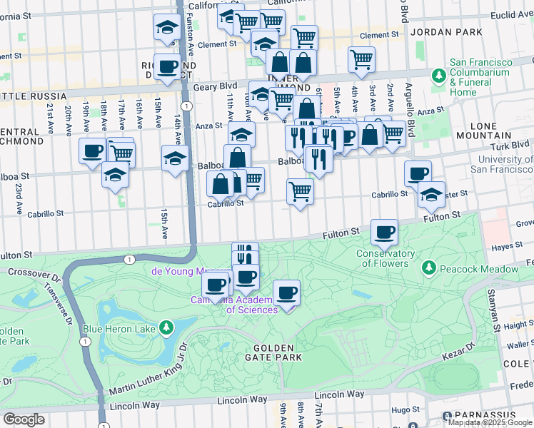 map of restaurants, bars, coffee shops, grocery stores, and more near in San Francisco