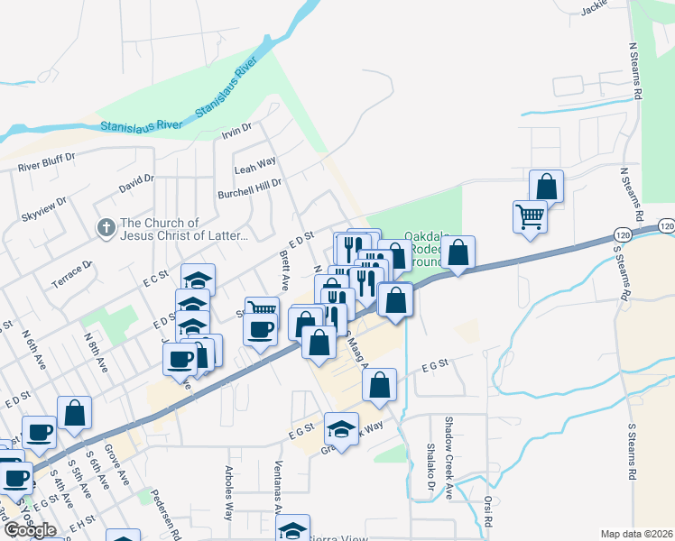 map of restaurants, bars, coffee shops, grocery stores, and more near 1529 Anconia Street in Oakdale