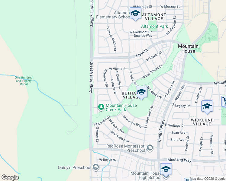 map of restaurants, bars, coffee shops, grocery stores, and more near 349 South Dulce Street in Mountain House