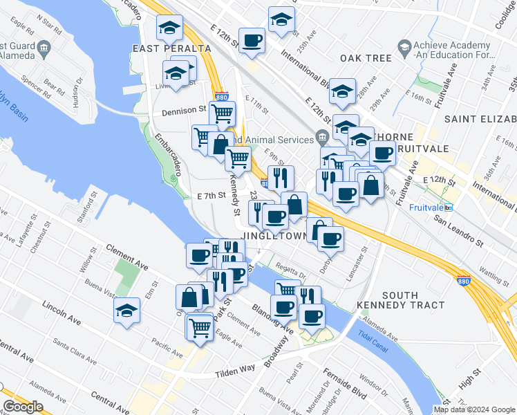 map of restaurants, bars, coffee shops, grocery stores, and more near 449 23rd Avenue in Oakland