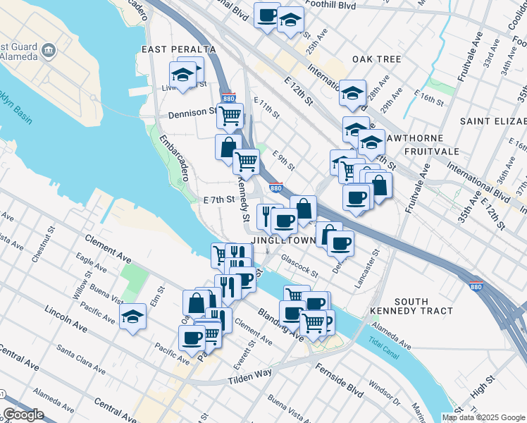 map of restaurants, bars, coffee shops, grocery stores, and more near 449 23rd Avenue in Oakland