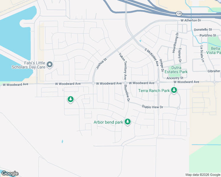 map of restaurants, bars, coffee shops, grocery stores, and more near 2401-3249 Woodward Avenue in Manteca