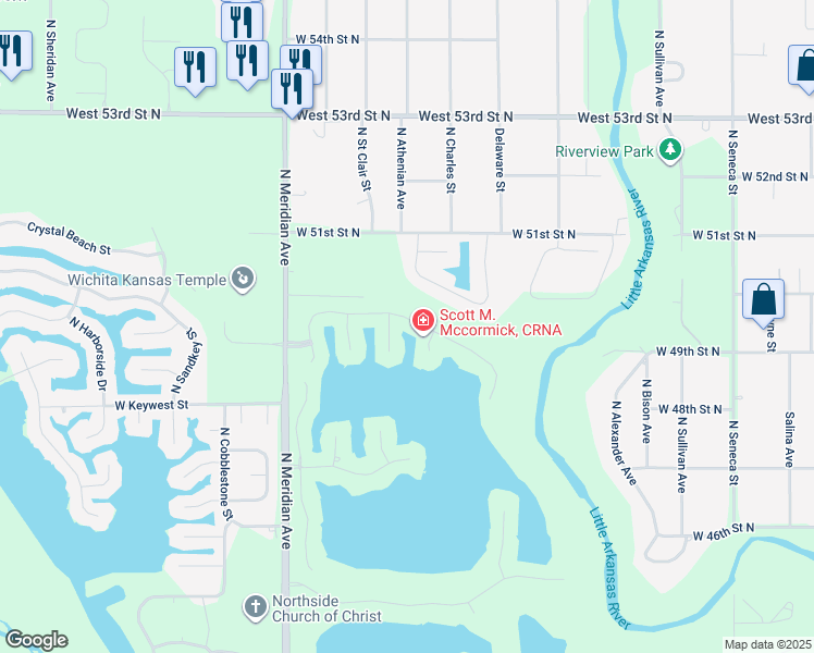 map of restaurants, bars, coffee shops, grocery stores, and more near 2101 West Harborlight Street in Wichita
