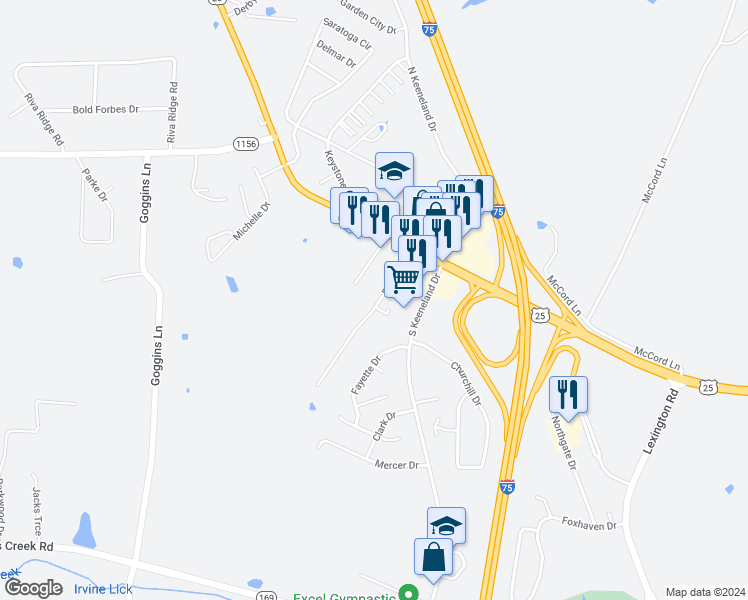 map of restaurants, bars, coffee shops, grocery stores, and more near 1046 Brandy Lane in Richmond