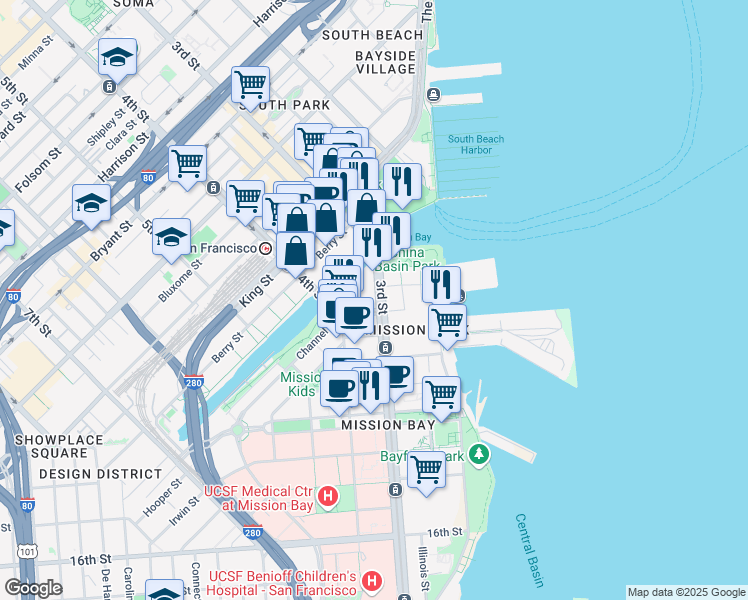 map of restaurants, bars, coffee shops, grocery stores, and more near in San Francisco