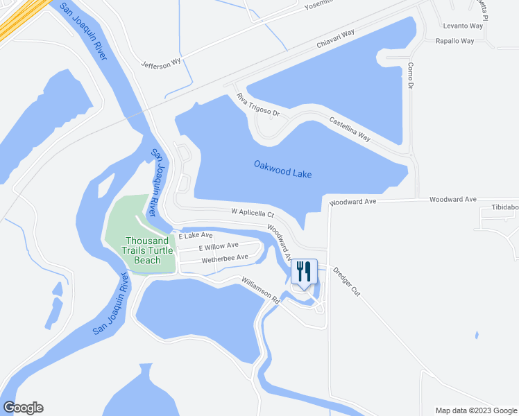map of restaurants, bars, coffee shops, grocery stores, and more near 4145 Aplicella Court in Manteca