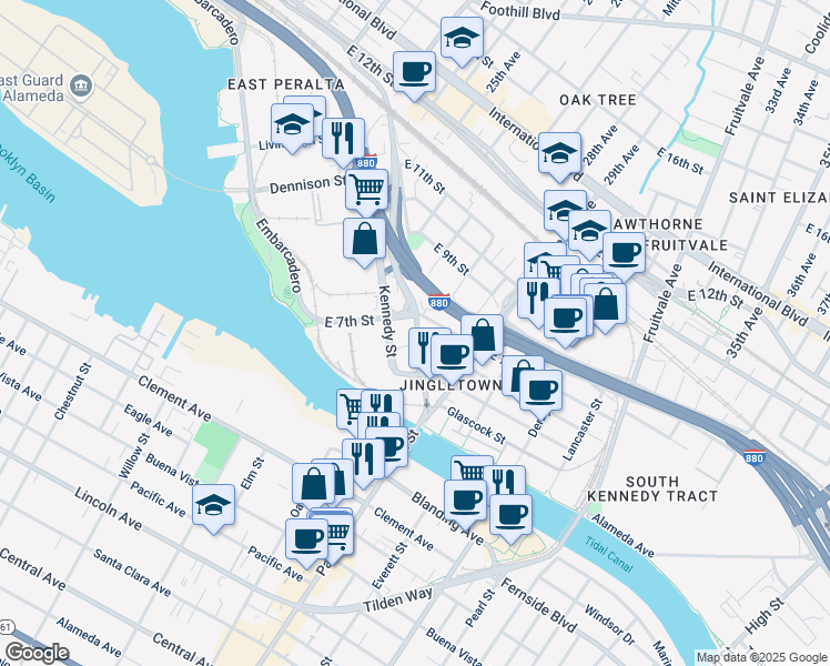 map of restaurants, bars, coffee shops, grocery stores, and more near 449 23rd Avenue in Oakland