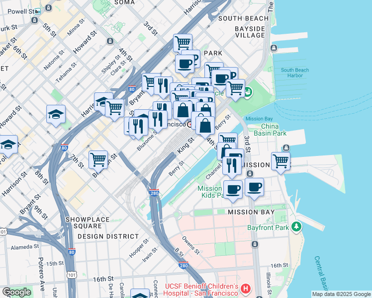 map of restaurants, bars, coffee shops, grocery stores, and more near in San Francisco