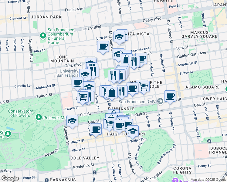 map of restaurants, bars, coffee shops, grocery stores, and more near in San Francisco