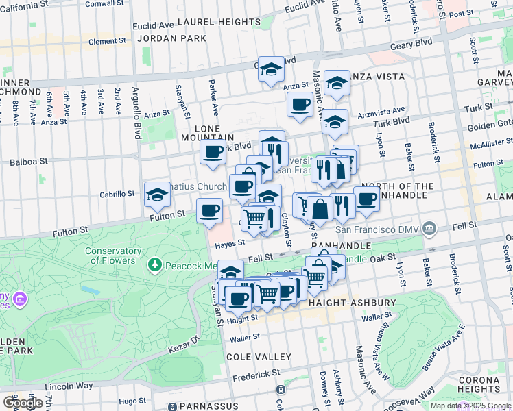 map of restaurants, bars, coffee shops, grocery stores, and more near in San Francisco