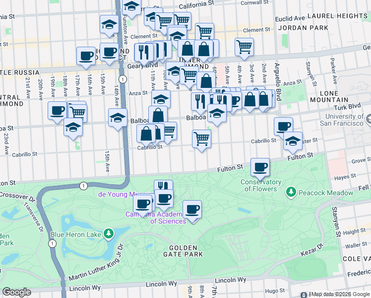 map of restaurants, bars, coffee shops, grocery stores, and more near in San Francisco