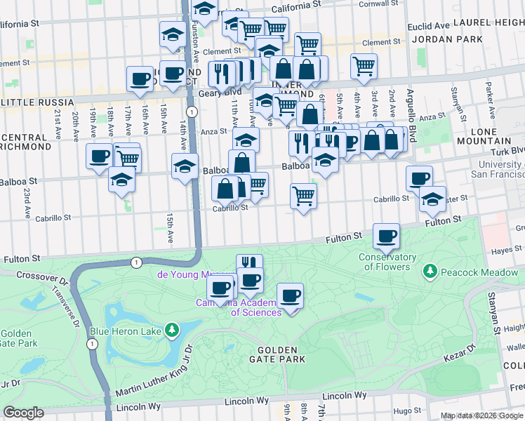 map of restaurants, bars, coffee shops, grocery stores, and more near in San Francisco