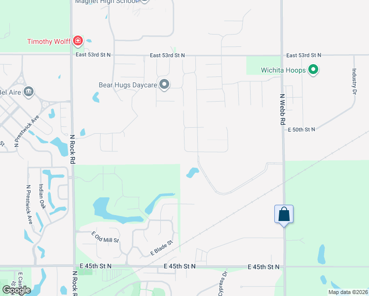 map of restaurants, bars, coffee shops, grocery stores, and more near 4969 North Tierra Lakes Parkway in Wichita