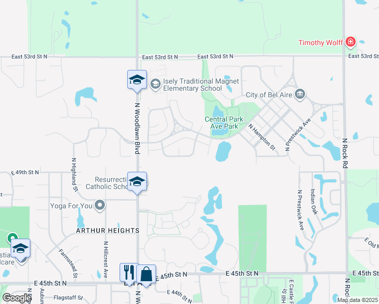 map of restaurants, bars, coffee shops, grocery stores, and more near 6741 East Summerside Place in Bel Aire