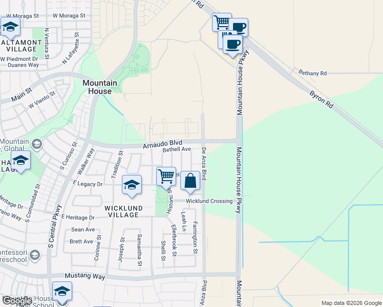 map of restaurants, bars, coffee shops, grocery stores, and more near 326 Hatheway Street in Tracy