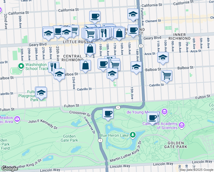 map of restaurants, bars, coffee shops, grocery stores, and more near in San Francisco