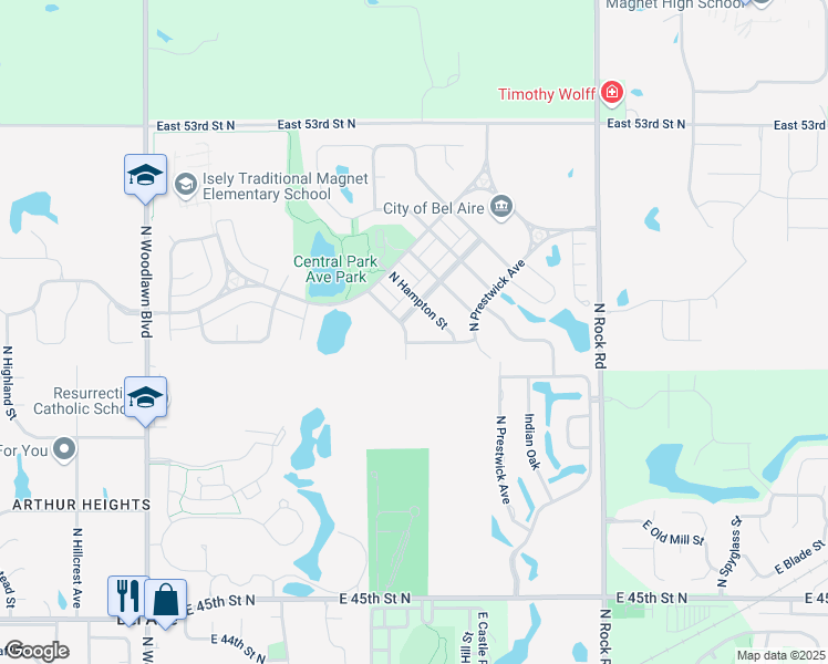 map of restaurants, bars, coffee shops, grocery stores, and more near 5088 North Yorkshire Street in Bel Aire