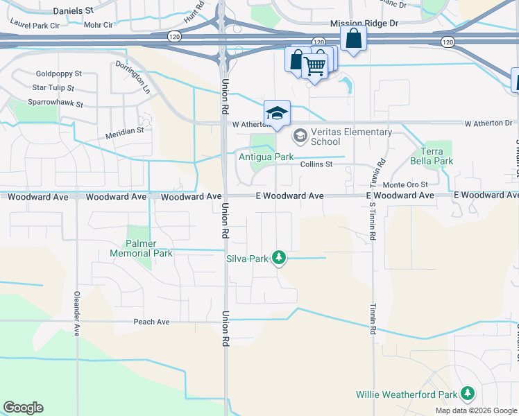 map of restaurants, bars, coffee shops, grocery stores, and more near 1924 Carogold Lane in Manteca