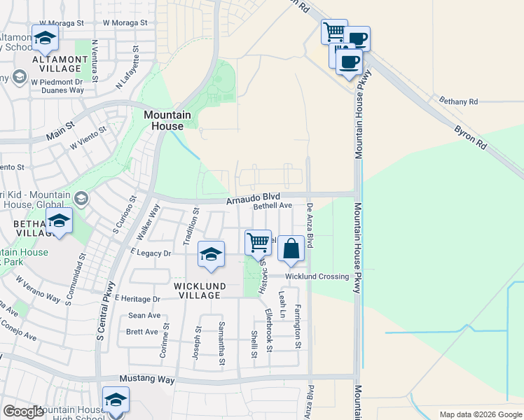map of restaurants, bars, coffee shops, grocery stores, and more near 327 Goodall Street in Mountain House