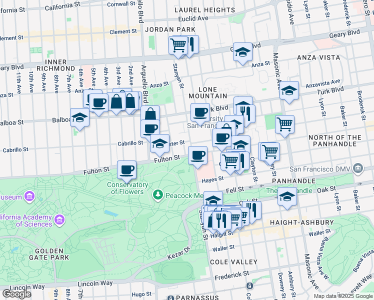 map of restaurants, bars, coffee shops, grocery stores, and more near 46 Parsons Street in San Francisco