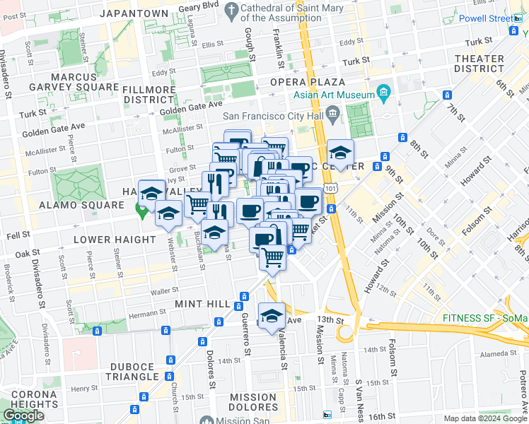map of restaurants, bars, coffee shops, grocery stores, and more near 190 Lily Street in San Francisco