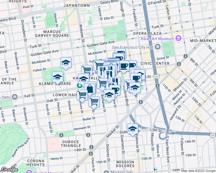 map of restaurants, bars, coffee shops, grocery stores, and more near in San Francisco