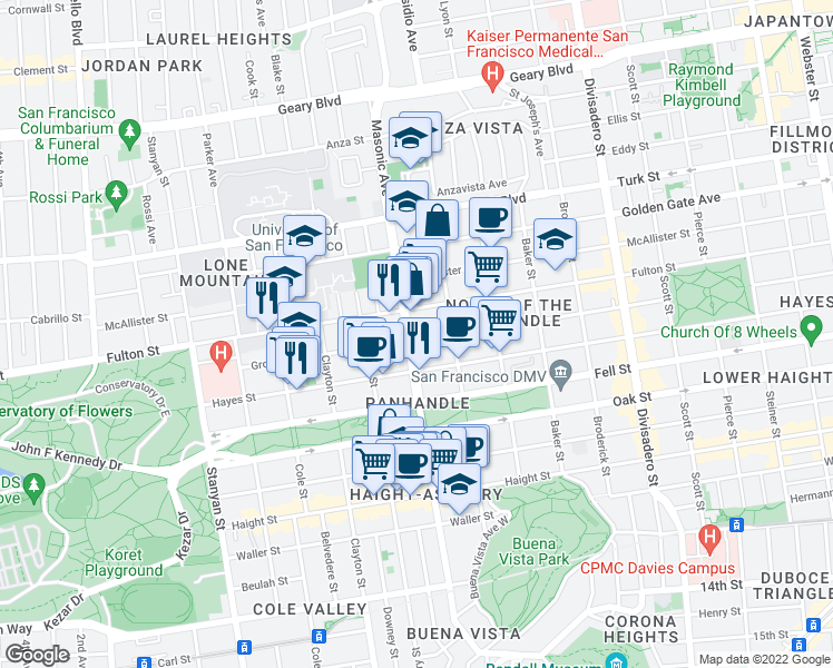 map of restaurants, bars, coffee shops, grocery stores, and more near in San Francisco