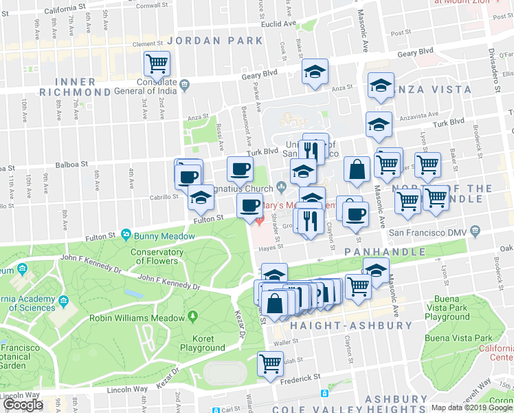 map of restaurants, bars, coffee shops, grocery stores, and more near in San Francisco