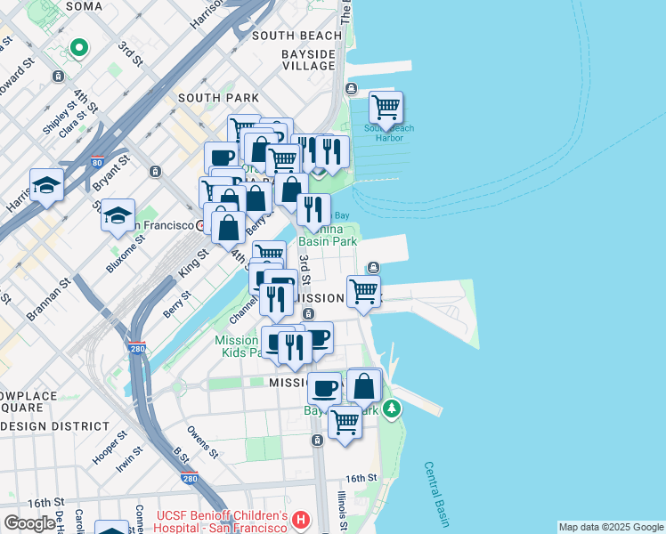 map of restaurants, bars, coffee shops, grocery stores, and more near in San Francisco