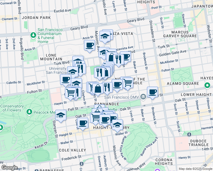 map of restaurants, bars, coffee shops, grocery stores, and more near in San Francisco
