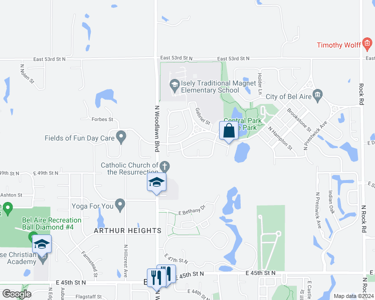 map of restaurants, bars, coffee shops, grocery stores, and more near 6621 East Summerside Place in Bel Aire