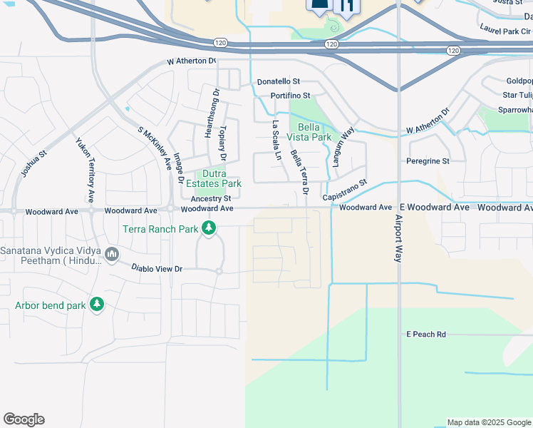 map of restaurants, bars, coffee shops, grocery stores, and more near 2465 Emma Drive in Manteca