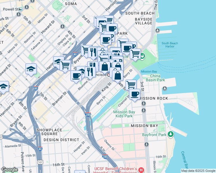 map of restaurants, bars, coffee shops, grocery stores, and more near in San Francisco