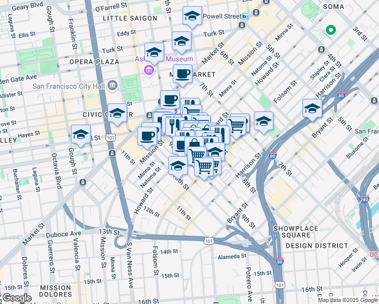 map of restaurants, bars, coffee shops, grocery stores, and more near in San Francisco