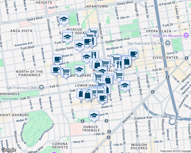 map of restaurants, bars, coffee shops, grocery stores, and more near in San Francisco