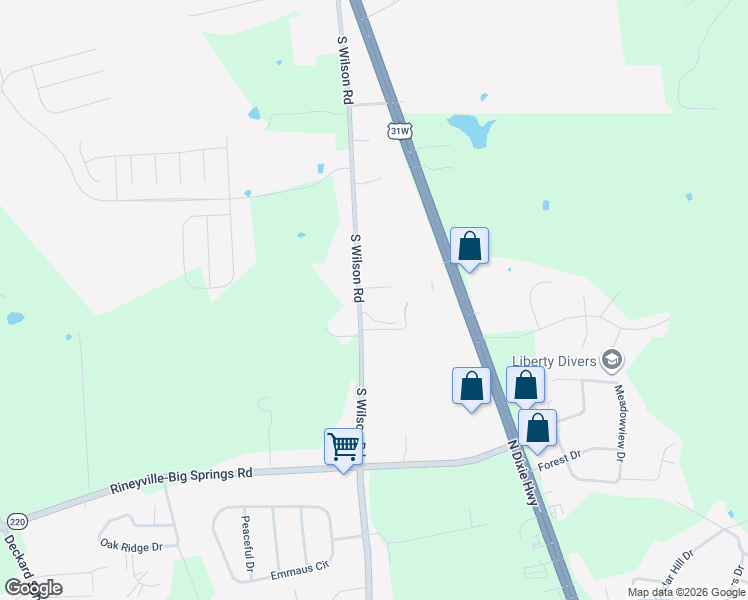 map of restaurants, bars, coffee shops, grocery stores, and more near Tam Park Lane in Elizabethtown