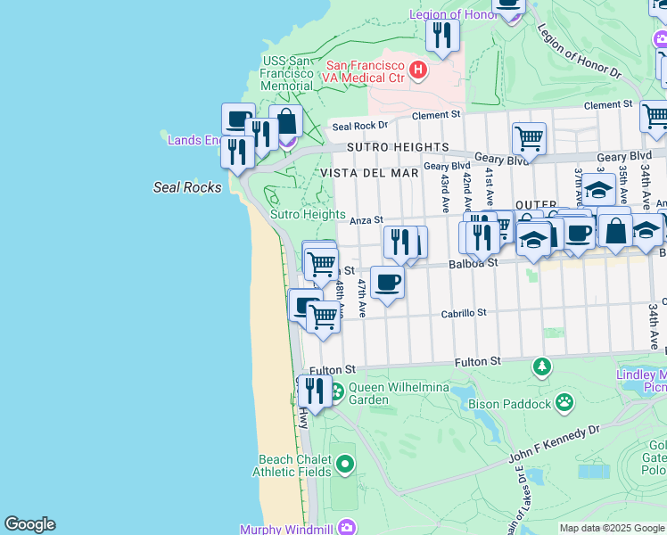map of restaurants, bars, coffee shops, grocery stores, and more near 659 48th Avenue in San Francisco