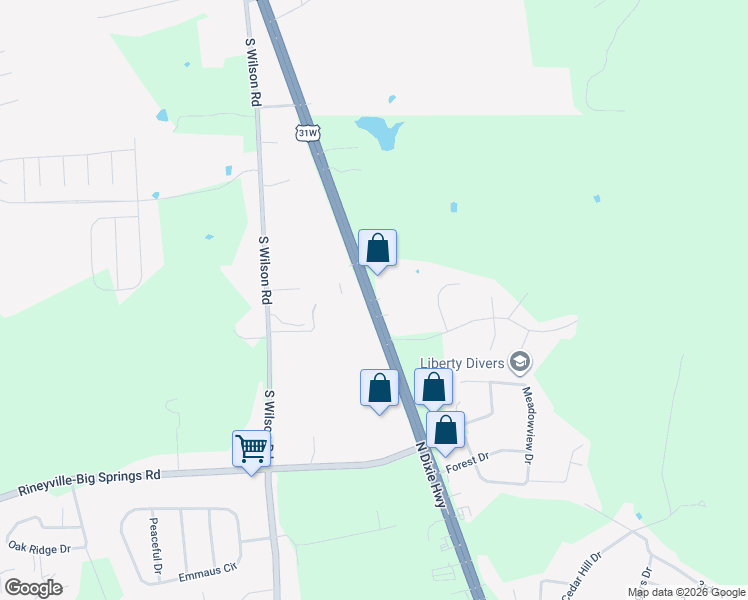 map of restaurants, bars, coffee shops, grocery stores, and more near Dixie Highway South in Hardin County