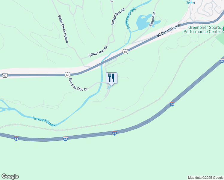 map of restaurants, bars, coffee shops, grocery stores, and more near 531 Sporting Club Drive in White Sulphur Springs