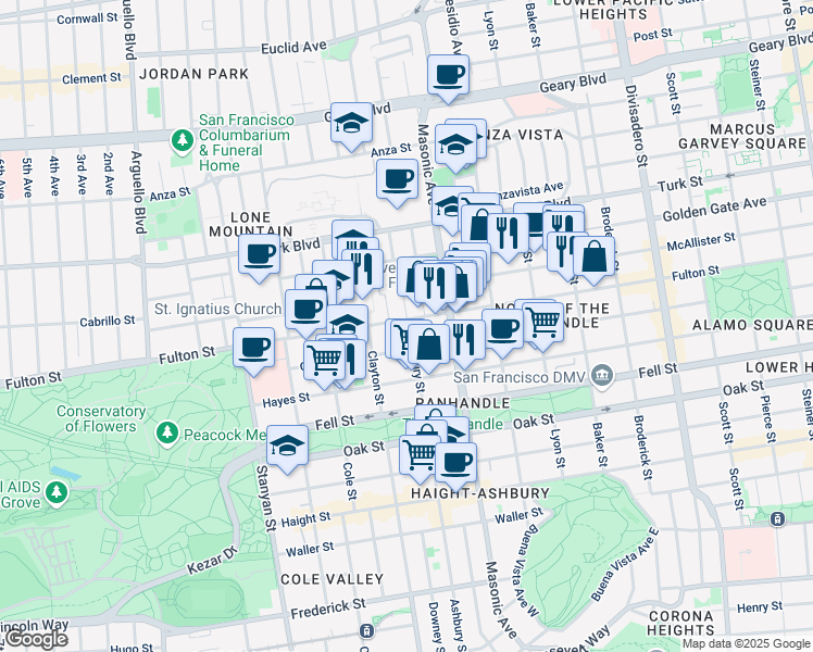 map of restaurants, bars, coffee shops, grocery stores, and more near 16 Hemway Terrace in San Francisco