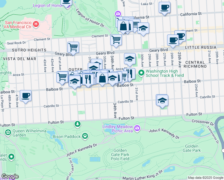 map of restaurants, bars, coffee shops, grocery stores, and more near in San Francisco