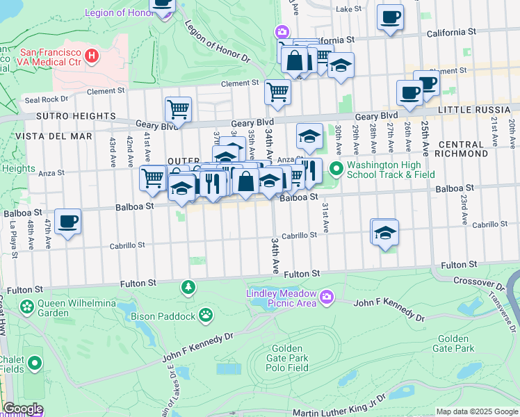 map of restaurants, bars, coffee shops, grocery stores, and more near in San Francisco