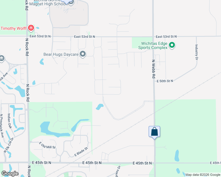 map of restaurants, bars, coffee shops, grocery stores, and more near 4969 North Tierra Lakes Parkway in Wichita